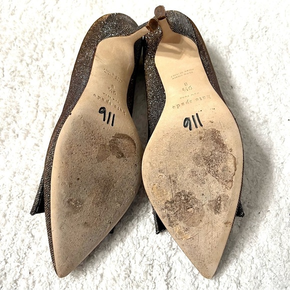 Kate Spade Juliette Italy Bow Pointed Toe Dress Pumps Sparking Bronze Bridal 9.5 - Picture 10 of 11